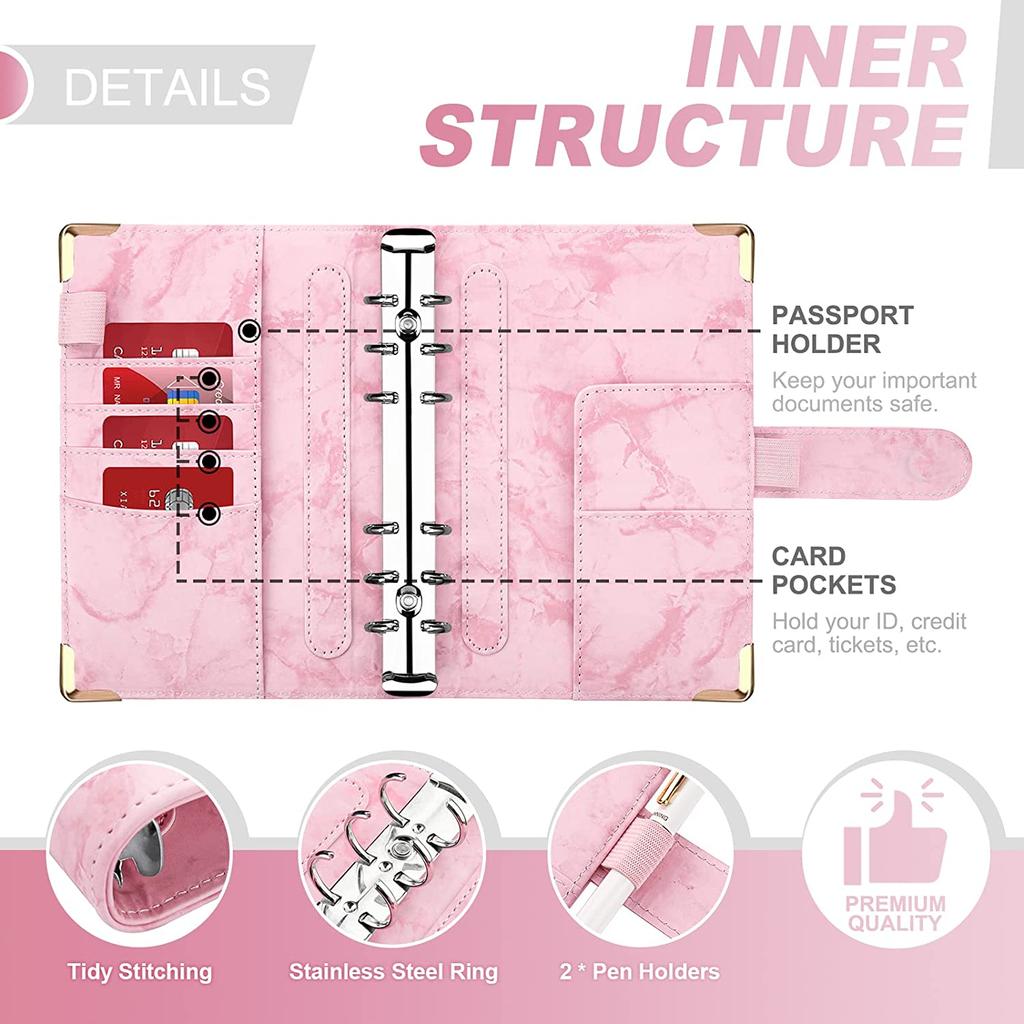 A6 Money Saving Organizer PU Leather Budget Binder Marble Notebook Budgets Planner  Envelope Office School Supplies