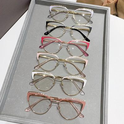 Anti-blue Light Women Cat Eye Eyewear Luxury Metal Frame Oversized Optical Spectacle Eyeglasses Female Vintage Glasses