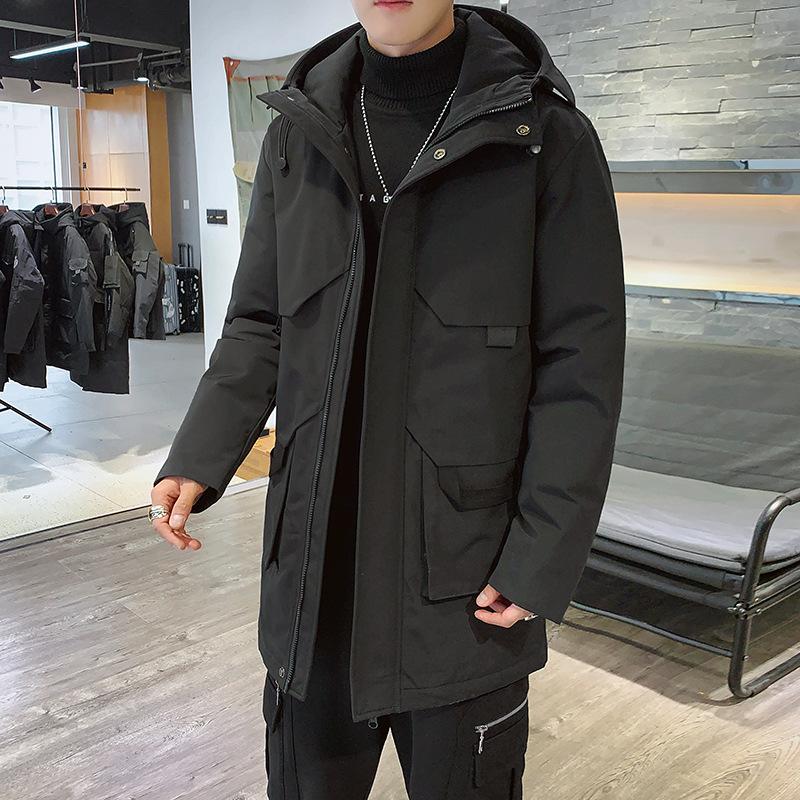 Anti-season Clearance Down Jacket for Men, Winter Medium and Long Thick Warm Trend Tooling Coat for Men, Korean Hooded