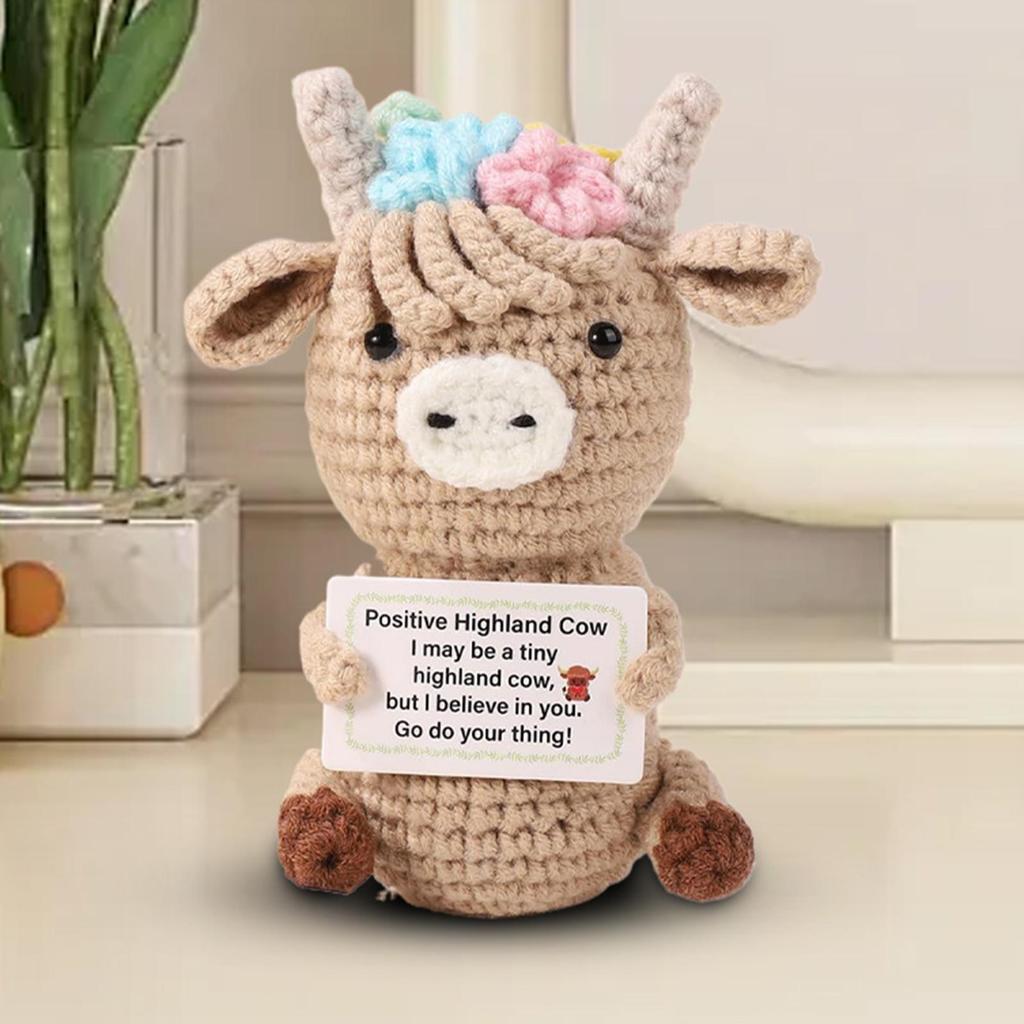 Crochet Highland Cow Doll Cute Emotional Cow Small Positive Crochet Doll Decorative Figurines