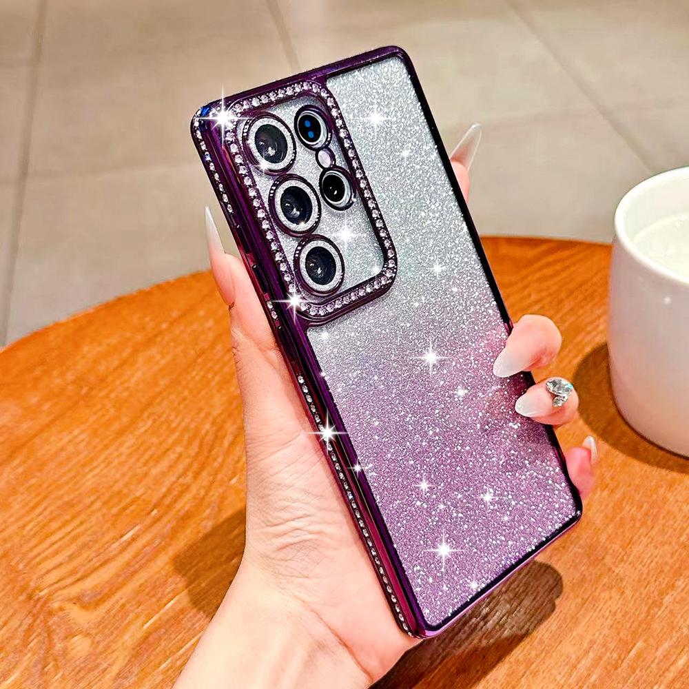 Luxury Bling Glitter Gradient Diamond Case For Samsung Galaxy S26 S25 S24 S23 Ultra Transparent Plating Cover For Samsung S26