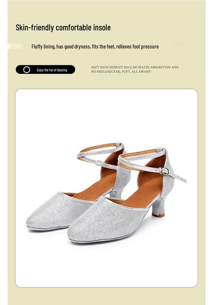 Moderne Latein-Tanzschuhe für Damen, Weiche Sohle, Mittelhoher Absatz, Zehenkappe, für Erwachsene und Große Kinder