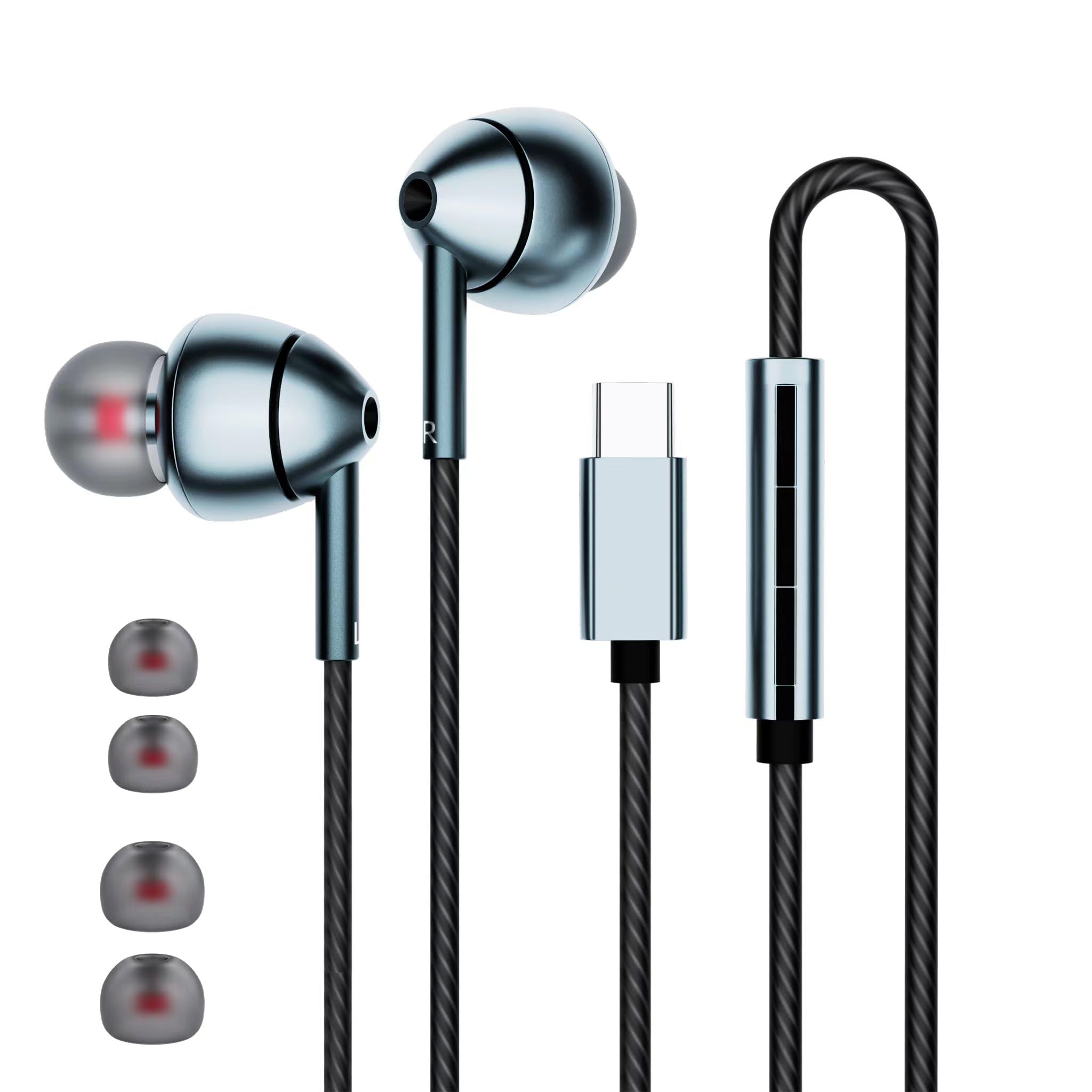 

USB C Headphones for Samsung Galaxy Wired Type C Earphones with Volume Noise for iPhone Pro Pixel 5 S24, S23, FE, S22, S21, S20, A53, A54, In-Ear Mic,