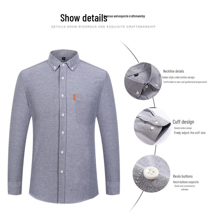 Men's Oxford Long-Sleeve Button-Down Shirt - Business Casual, Solid Color Versatile Cardigan