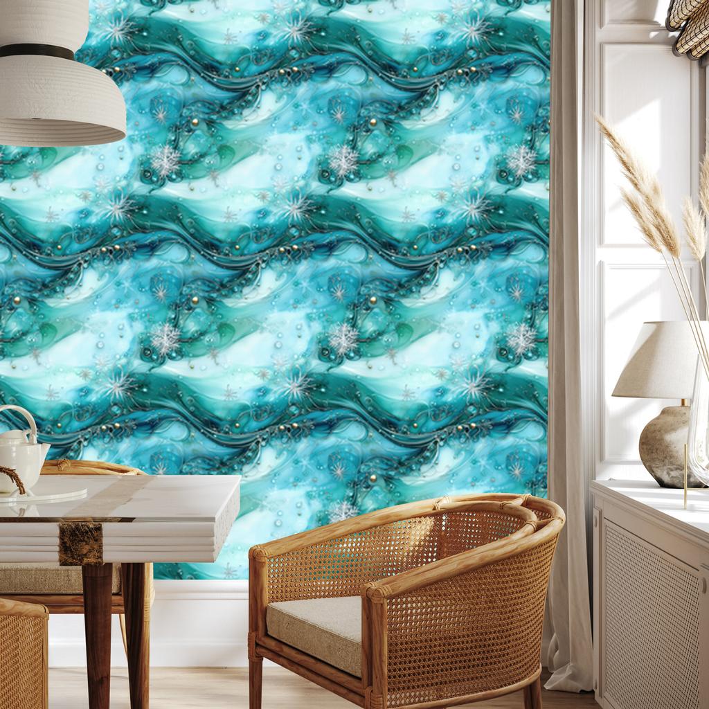 Ink Wallpaper Turquoise, Celadon and Sea Blue for Living Room and Bedroom 50x1000