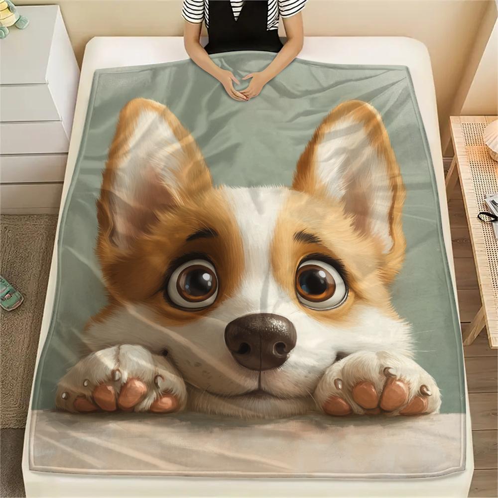 Cute Corgi,pattern Flannel Blanket, High Quality Comfortable for All Seasons, Home Decor, Warmth and Comfort, Perfect for Gifts.