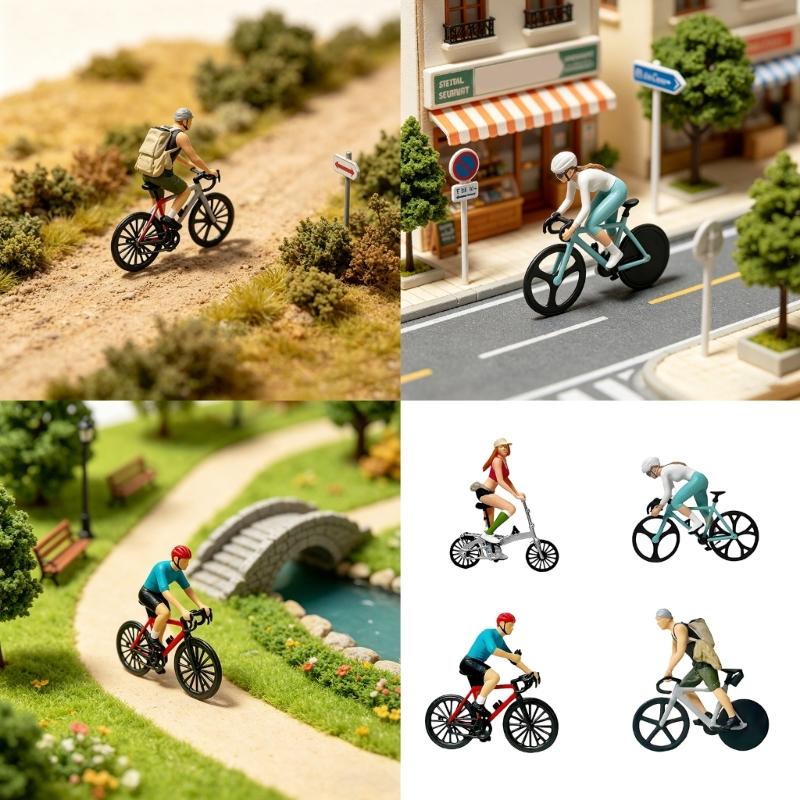 1:87 Scale Cycling Figure Miniature Dioramas Model Resin Bicycles Riders Statue For Home Decors And Collection Ornament