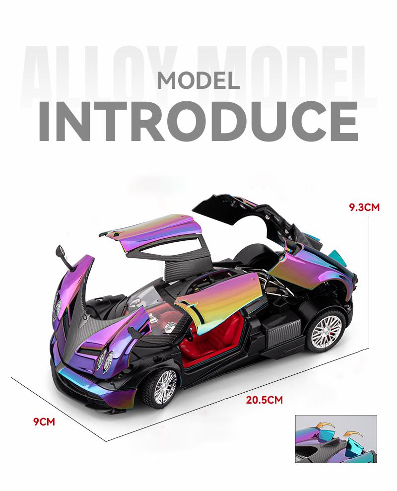 Modellino Auto Sportiva Pagani Huayra Dinastia 1/24 in Lega Galvanizzata Metallo Pressofuso Veicoli da Corsa Modello Suono Luci Regali per Bambini