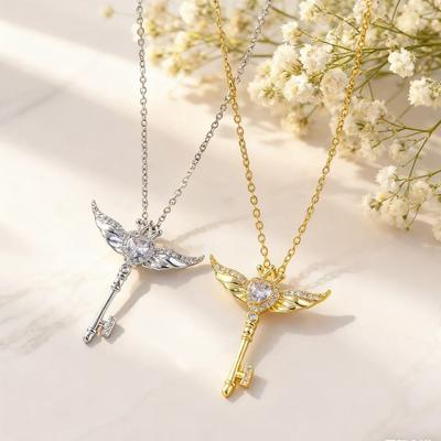 Liebesflügel Magischer Schlüssel Zirkon Halskette Damen Mode Titanstahl Schlüsselbein Kette Leichter Luxus Stil