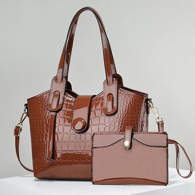 Lacquer Leather Glossy Women's Handbag 2024 New Women's 2 In 1 Composite Bags Bag Large Capacity One Shoulder Crossbody Bag
