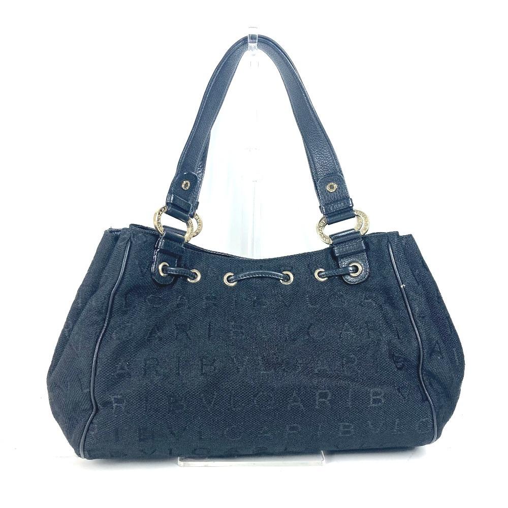 Bvlgari Logo Mania Bag Shoulder Bag Tote Bag Leather/Canvas Black/GoldHardware