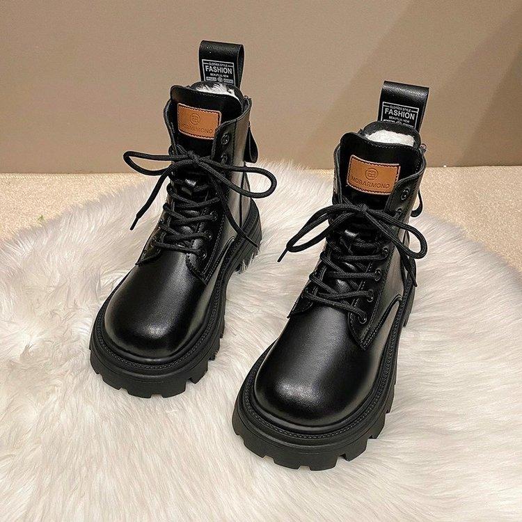 Northeast cold-resistant large cotton boots women's fur integrated leather wool snow boots thick-soled piled thickened warm Martin boots