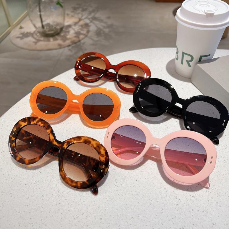 New Pair of Women's Round Sunglasses, Simple Solid Color Versatile Rice Nail Decorative Sunglasses