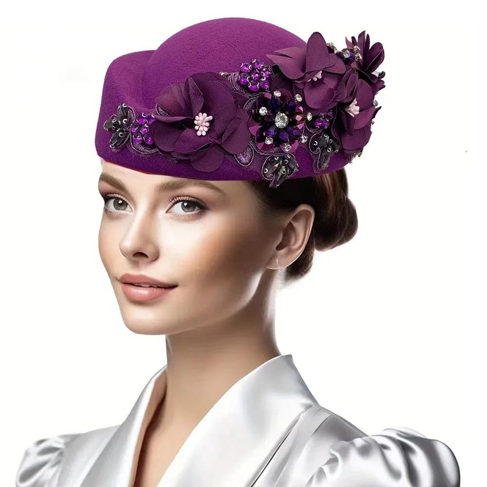 

Church Derby Felt Turban Hat Casual Tea Party Hat Vintage Cocktail Party Hat for Women фіолетовий