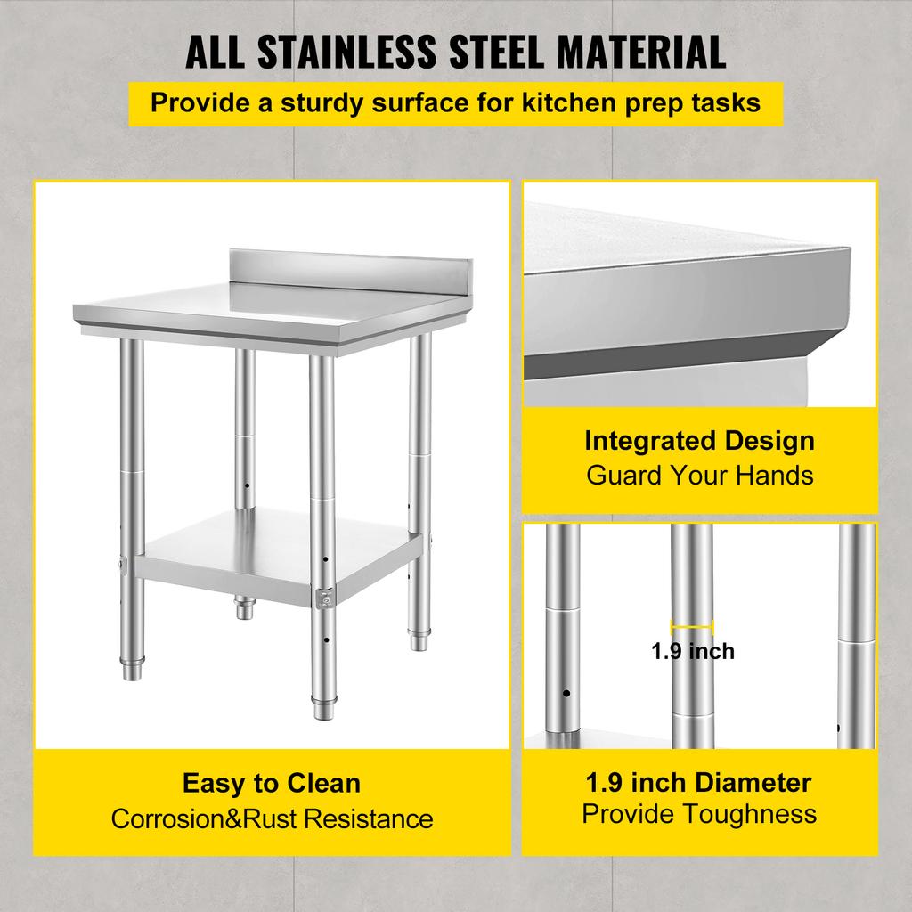 SucceBuy Kitchen Work Bench Commercial Catering Table Worktable with Undershelf Stainless Steel 330LBS 286LBS for Restaurant