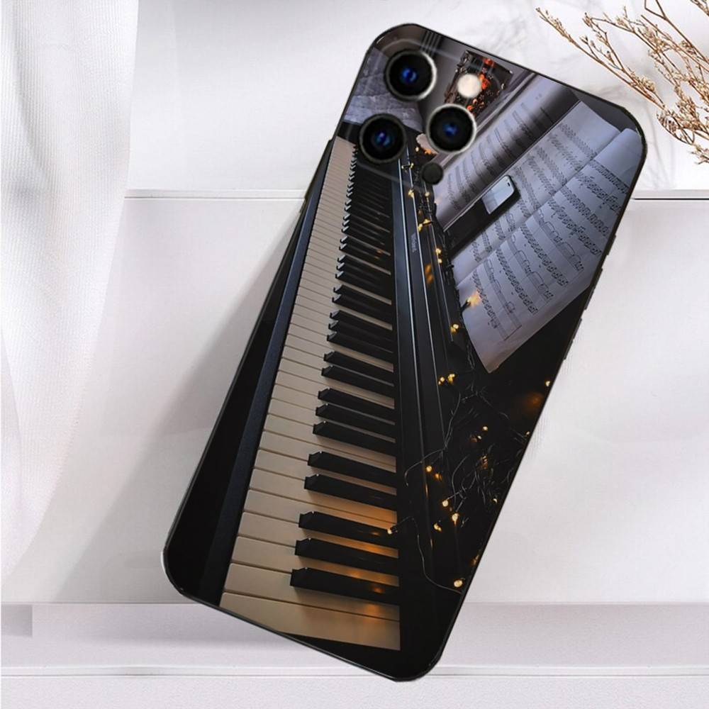 Keyboard Art Piano Phone Case For iPhone 16,15,14,13,12,11 Plus,Pro Max,XS,X,XR,SE,Mini,8,7 Soft Silicone Black Cover