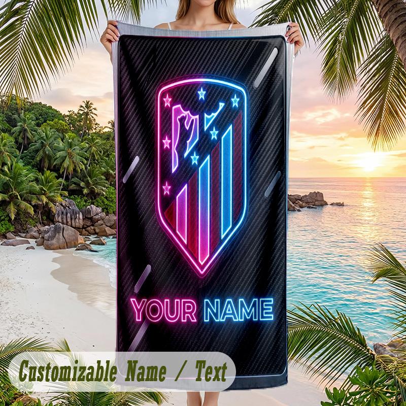 Beach Towel Atletico Madrid Print Custom Name Text Soft Towel for Swimming Pool