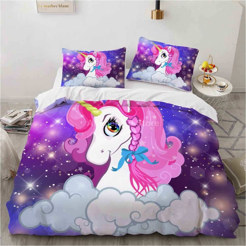 Girl Pink Unicorn 3D Bedding Set Kids Bed Linen Quilt Duvet Cover Sets Home Textile Decor Twin Single Queen King Size Gift Cute