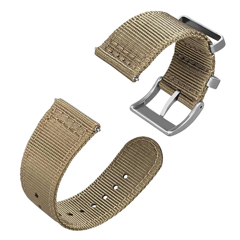 

[Anbeer] 22mm watch band nylon two piece style quick release replacement belt with metal loop car key silver buckle