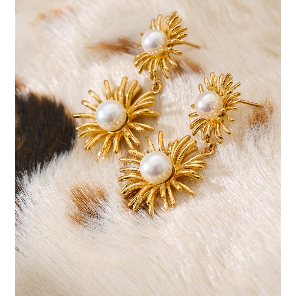 Yhpup Fashion Imitation Pearls Flower Drop Dangle Earrings for Women Stainless Steel Modern Statement Jewelry Waterproof 2026
