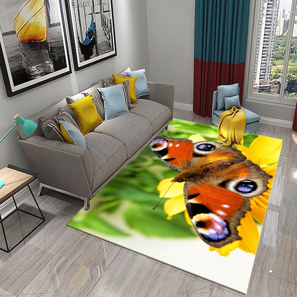 3D Bunter Schmetterling Blume Teppich Teppich für Wohnzimmer Schlafzimmer Sofa Küche Badezimmer Fußmatte Rutschfeste Bodenmatte Geschenk Heimdeko