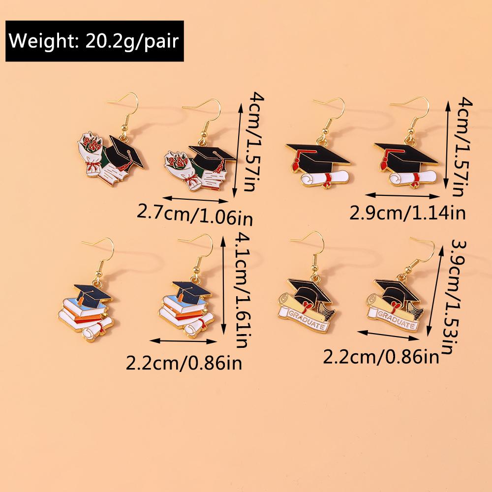 4pairs Cute Mortarboard Dangle Earrings for Women Girls Doctorial Hat Drop Earrings Graduation Jewelry Gifts