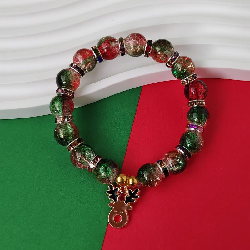 Christmas Diamond Santa & Snowflake Glass Bracelet: Stylish & Versatile Holiday Accessory.