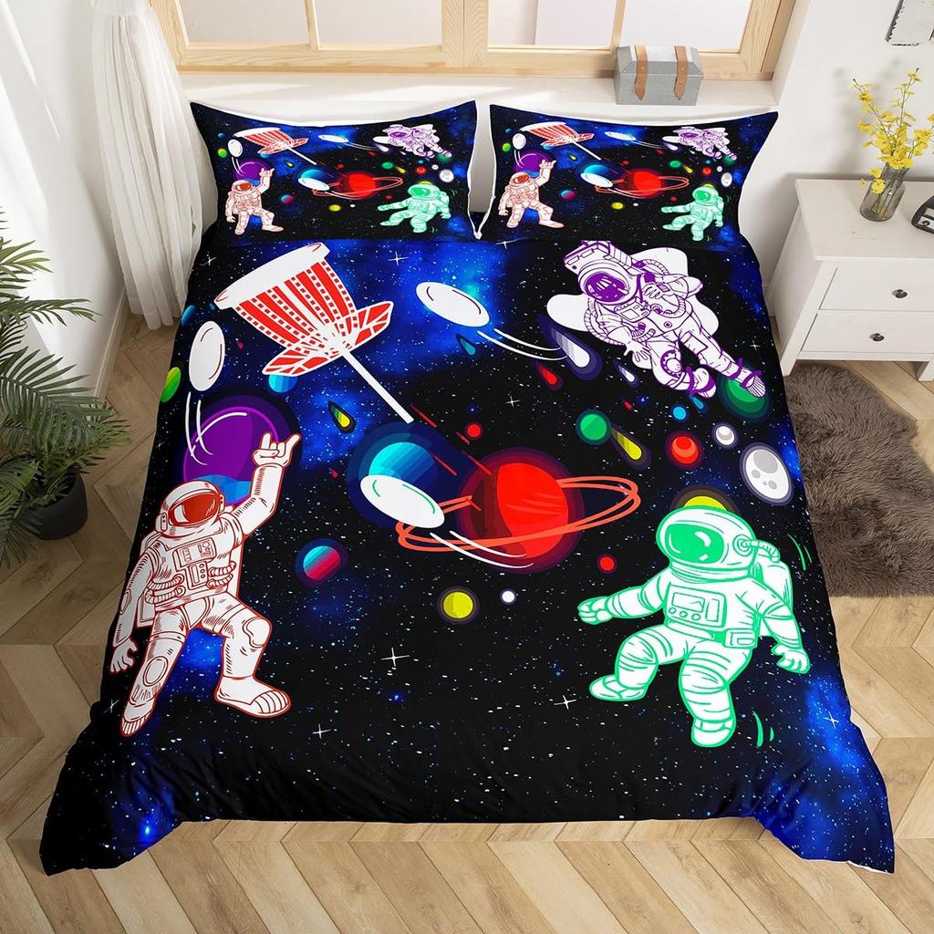 Cartoon Astronaut Galaxy Full Size Comforter Collections For Boys Girls Kids Bedroom Decor Star Bedding Collections Quilt Collection With Pillowcases
