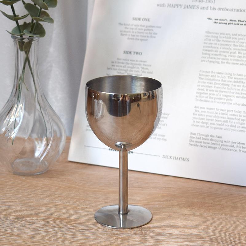 Baifenbai Home Furnishing Silver 304 Stainless Steel Goblet Single-Layer Metal Red Wine Glass European Creative Champagne Beer Glass Cocktail Glass Anti-Drop
