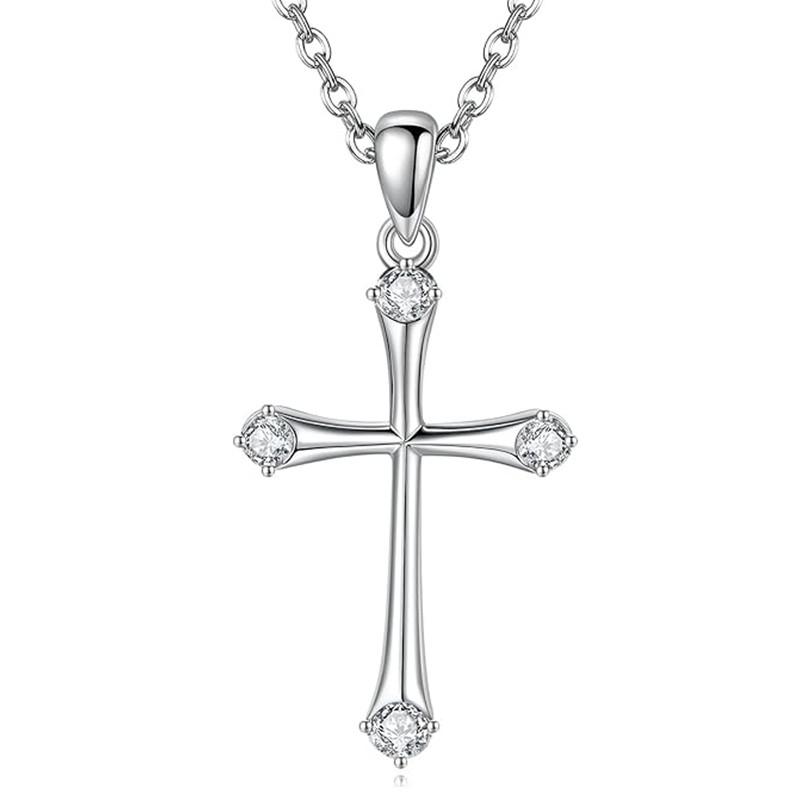 Huitan Stylish Women Cross Pendant Necklace with Bright Zirconia Fashion Color Accessories Versatile Trendy Party Jewelry