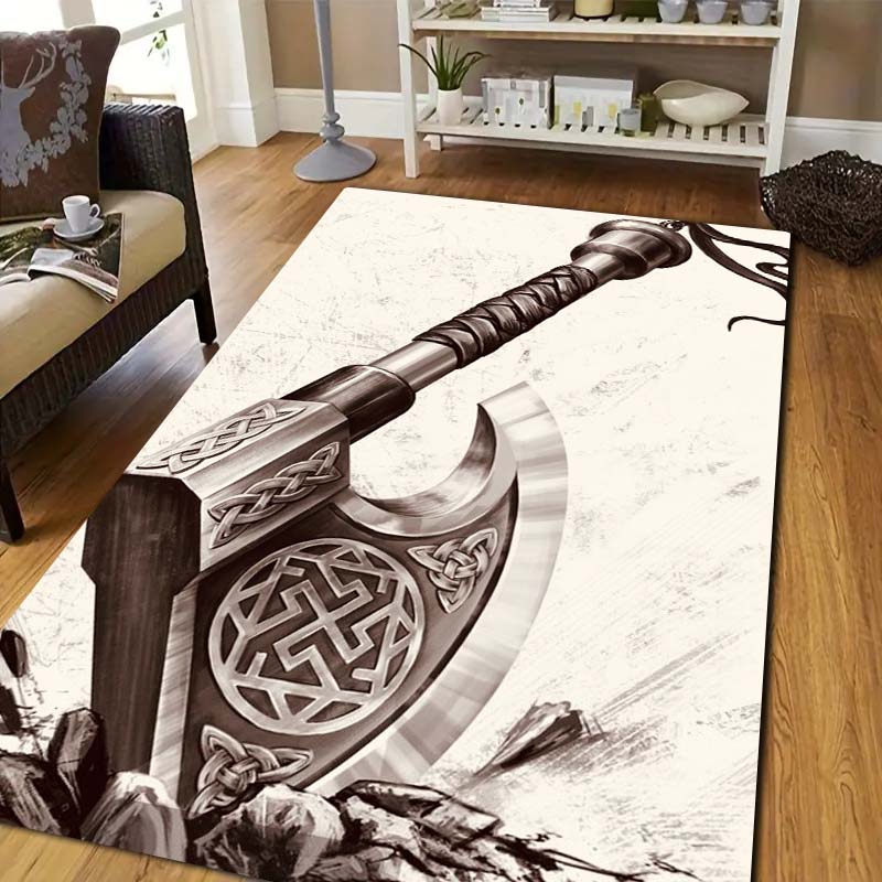 Viking Norse Rune Symbol Print Area Rug Non‑Slip Soft Floor Carpet Bedroom Living Room Present Indoor Home Lounge Bedding Decor