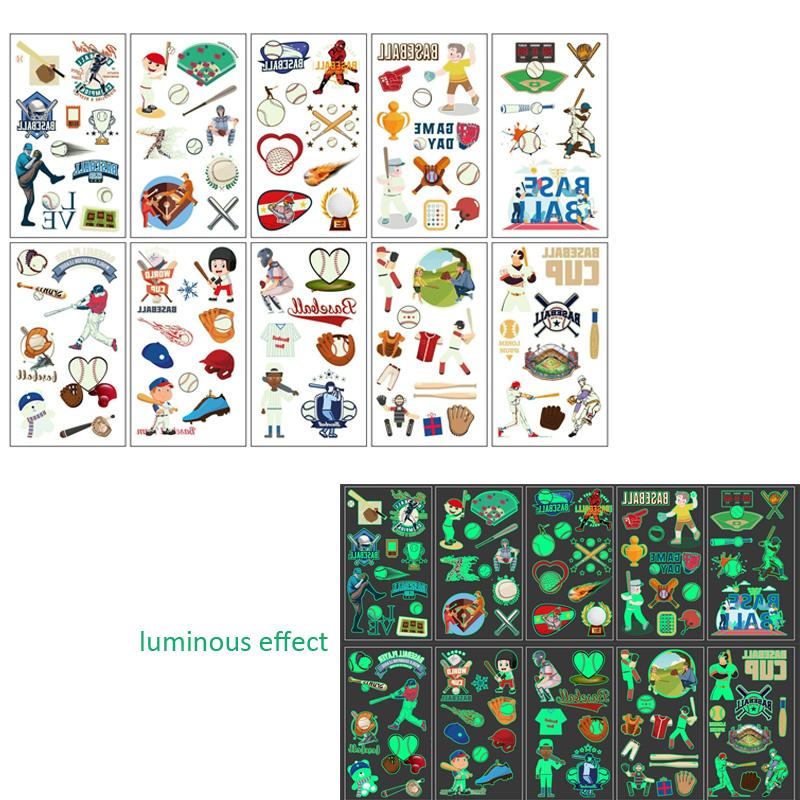 10 Sheets/Set Luminous Tattoo Stickers Children Cartoon Football Temporary Tattoos Glow Paste on Face Arm Leg for Kids Gift