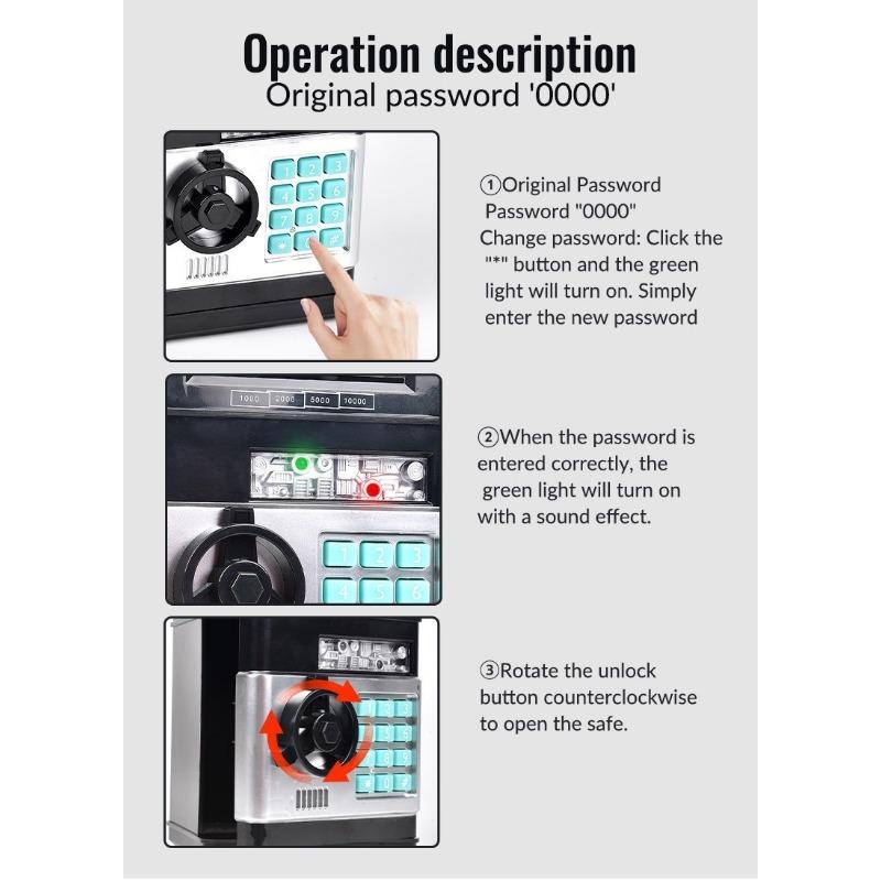 Cutie cu parolă de desene animate pentru copii, Pușculiță, Bancomat, Seif, Muzică, Pușculiță automată pentru bani, Mașină de depozitat, Jucării