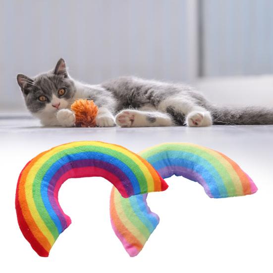 Cat Pillow Built-in Catnip PP Cotton Full Filled Colorful Rainbow Design Teeth Cleaning Bite Resistant Ultra Soft Plush Cat Calming Toy