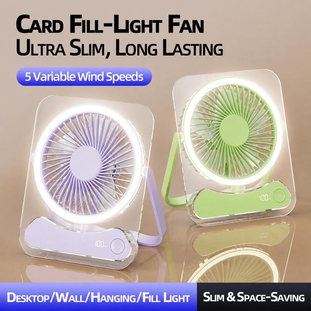 F10 Silent Mini Fan: 5-in-1 Mini Desktop Fan Portable Silent Fan 5-Speed Settings Rechargeable Air Circulator—Ideal for Kitchens Bedrooms Office