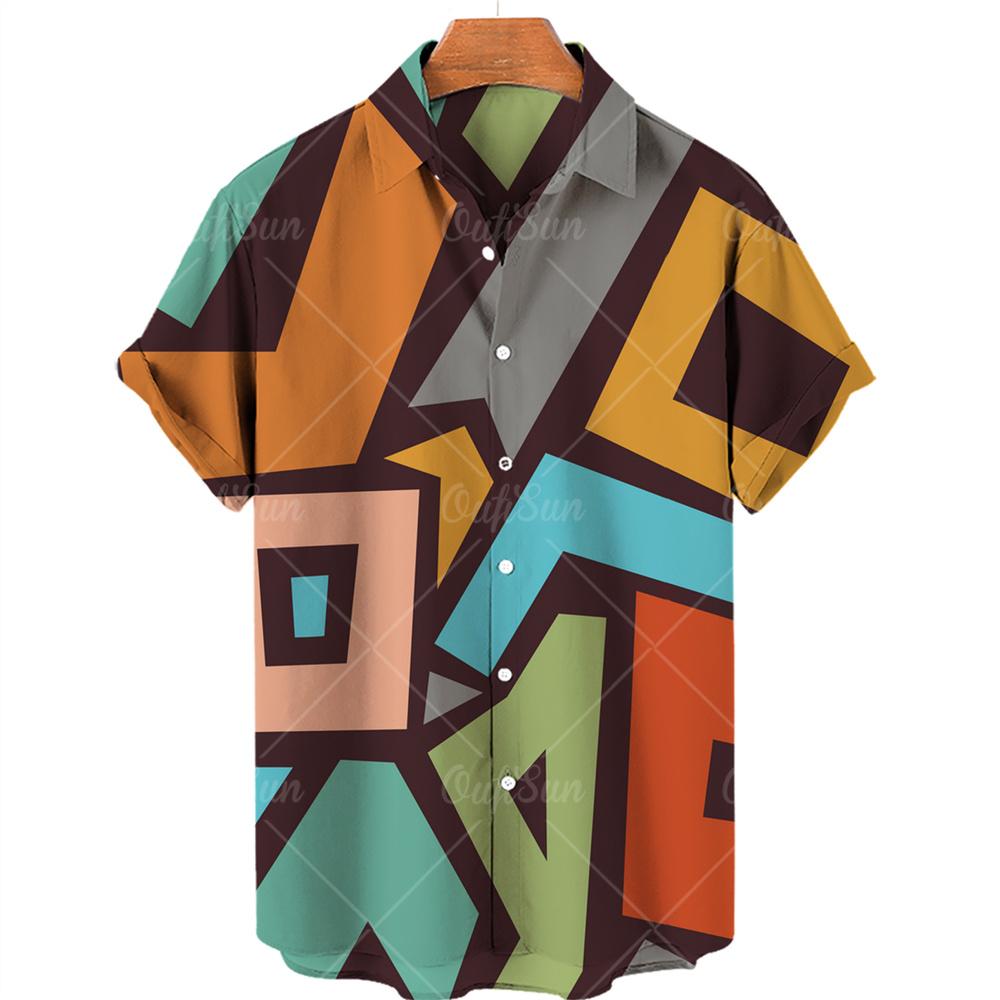 Summer 3d Graffiti Oil Painting Printed Shirt Men Fashion Streetwear Hawaiian Beach Casual Lapel Men's Short Sleeved Shirt