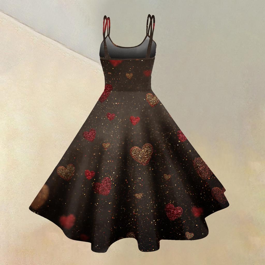 Women's Casual Fashion Valentine's Day Printed Off-Shoulder Sleeveless Dress