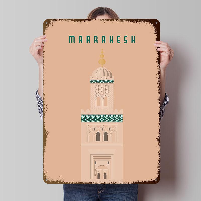 Marrakesh Travel Metal Poster Custom Wall Art Retro Vintage Tinplate Signs for Man Cave Gaming Decoration Room Bathroom Decor