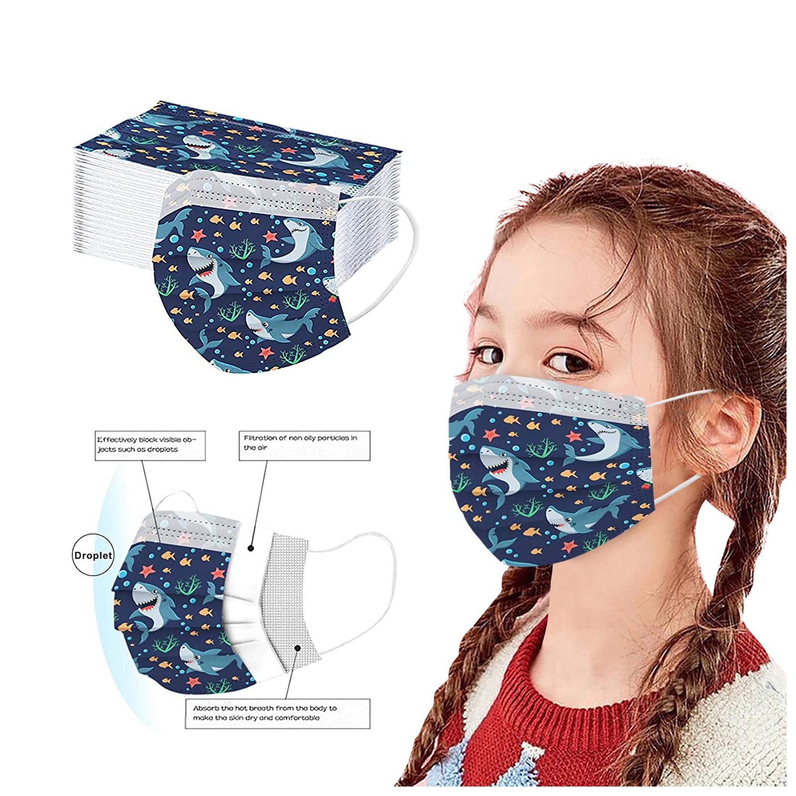 

50 шт. Детская маска одноразовая 3-слойная защитная маска для лица, пылезащитная маска с растягивающимися ушными петлями синий