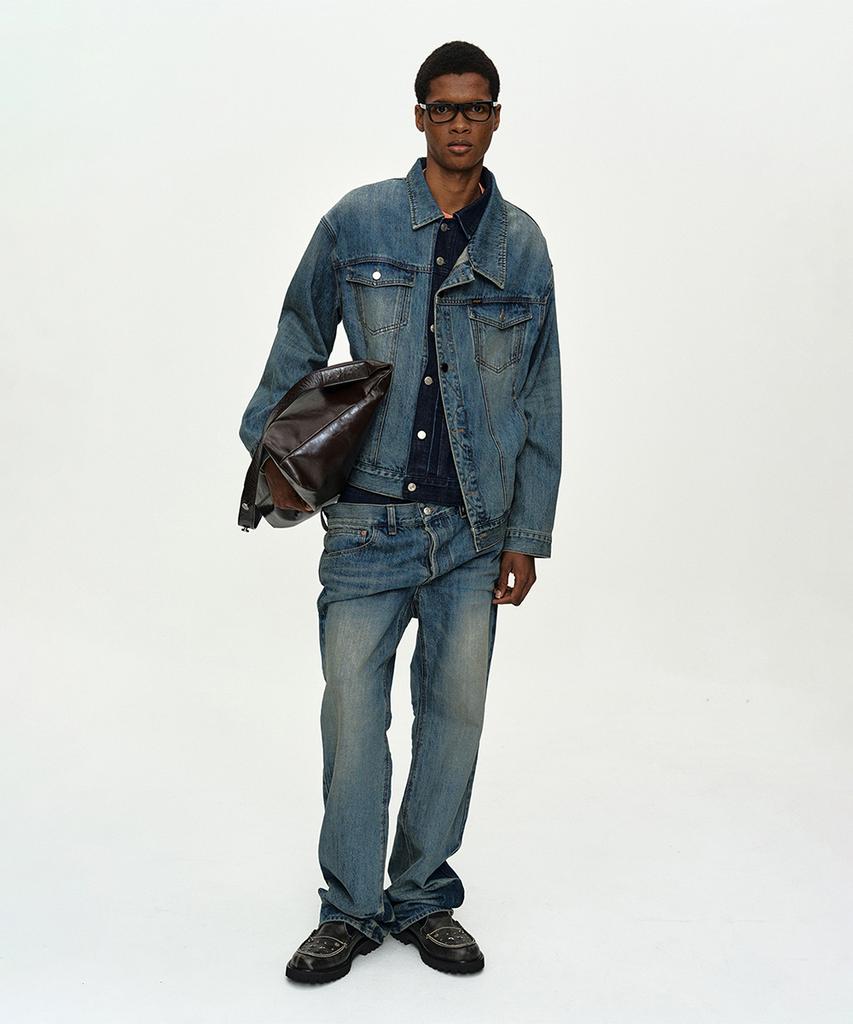 Adsb Andersson Bell Unisex Asymmetric Layered Denim Jacket Awa747U(Blue)