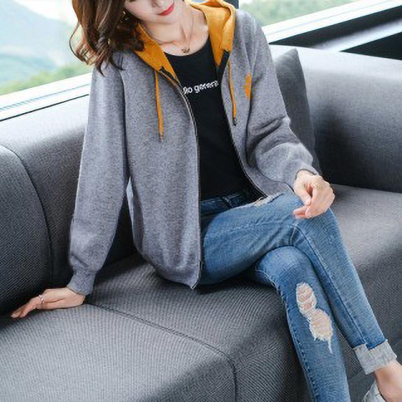 

Укороченный кардиган с капюшоном, женская студенческая толстовка на флисовой подкладке, утолщенная верхняя одежда, осень-зима XS серый