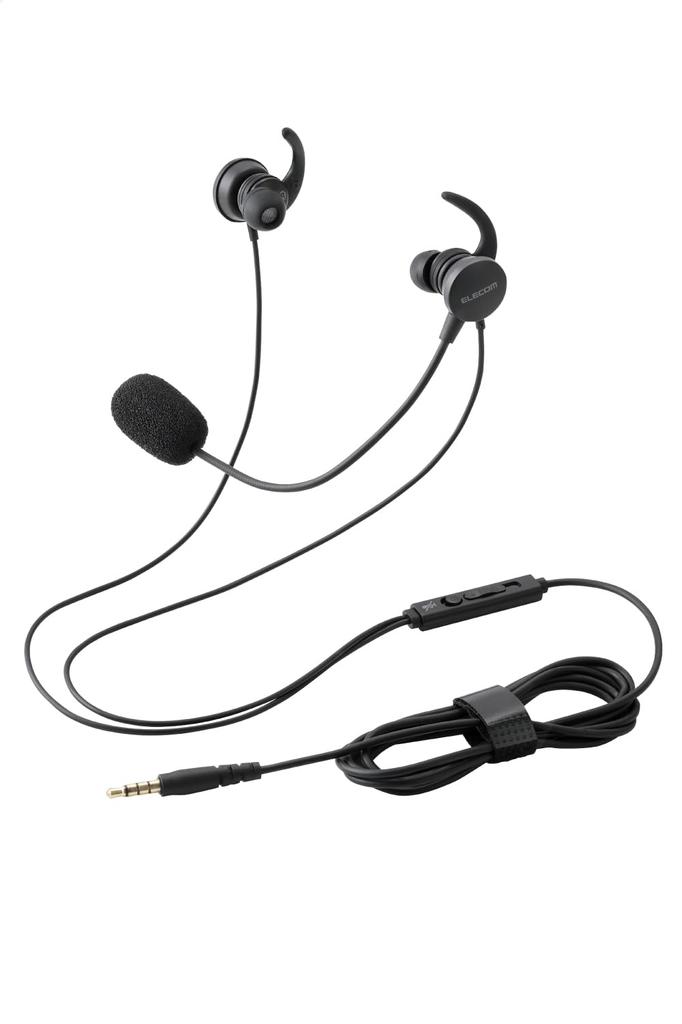 ELECOM Wired Headset, 3.5mm 4-Pole Mini Plug, with Microphone, In-Ear, In-Ear, Binaural, with Conversion Cable (4-Pole to 3-Pole), Black,