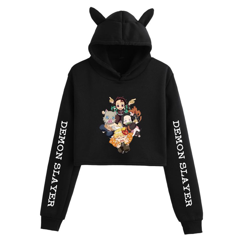 Women's Demon Slayer Cat Ear Cropped Hoodie