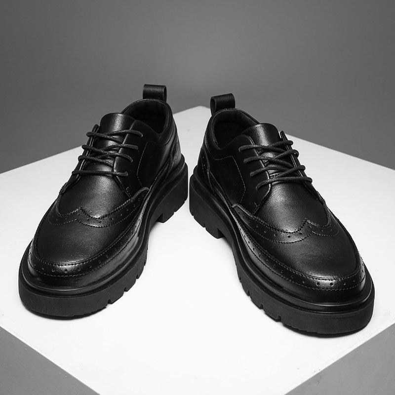 

Осенне-зимние мужские повседневные кожаные туфли на платформе, рабочие туфли, деловые туфли-оксфорды, мужская трендовая обувь 44 чёрный