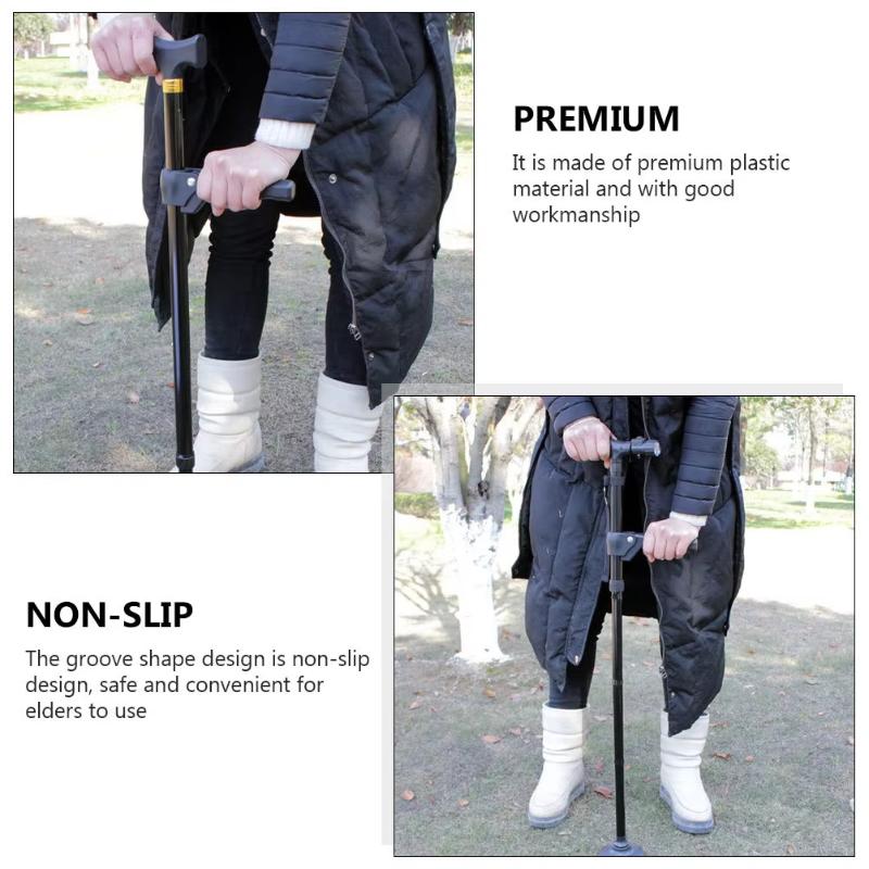 22mm Compatible Walking Stick Grip Anti-Skid Black Plastic Crutch Handle Replacement for Senior Daily Mobility Outdoor Activities