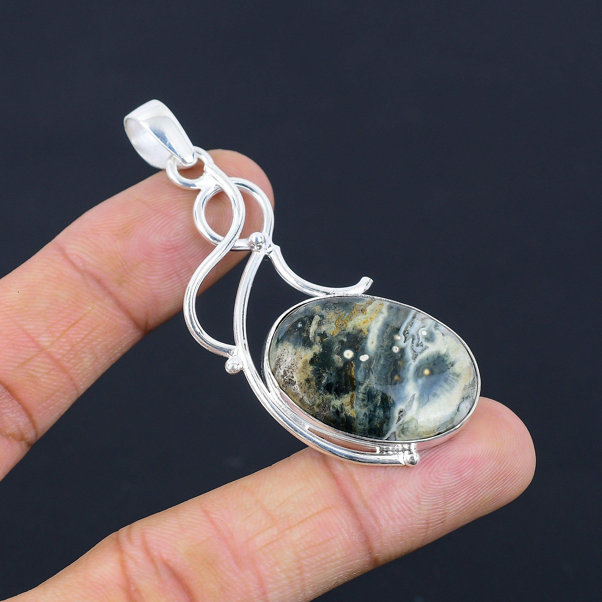 Womens day Deal Sterling Silver Ocean Jasper Stone Anniversary Pendant Jewelry