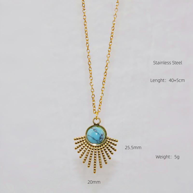 Retro Turquoise Women's Titanium Steel Necklace - Light Luxury Clavicle Chain Jewelry