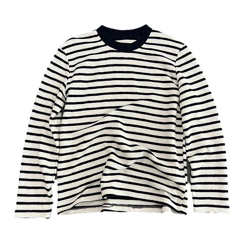 Women's Loose Korean-Style Striped Cotton Sweatshirt, 2024 Autumn Fashion