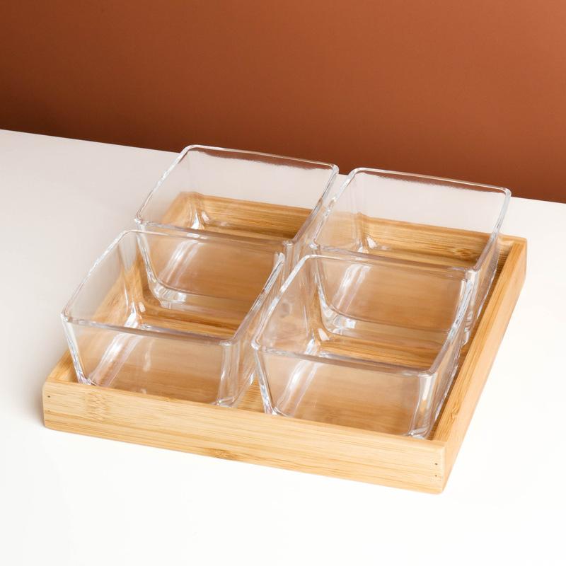 Nordic Transparent Square Plate Glass Household Fruit Snacks With Tray Plate Divided Dried Fruit Platter