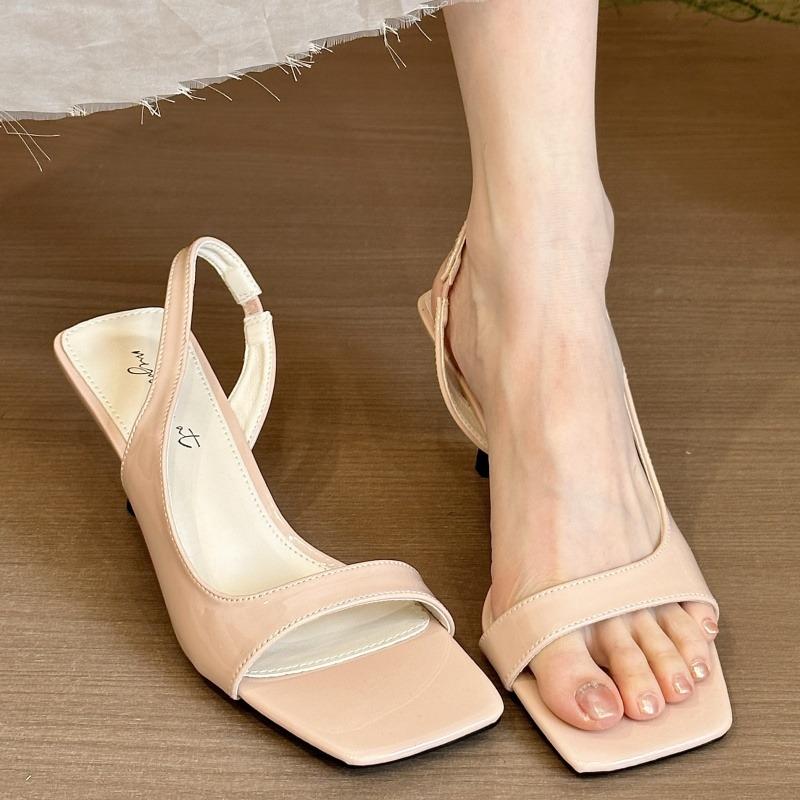 Niche Square Head with Open-toed Sandals Women's Thin Heels Temperament Commuter High Heels